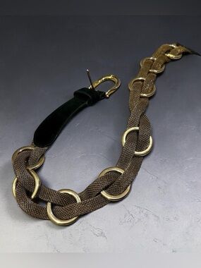 Vintage Belt Gold Toned Woven Metal and Black Suede